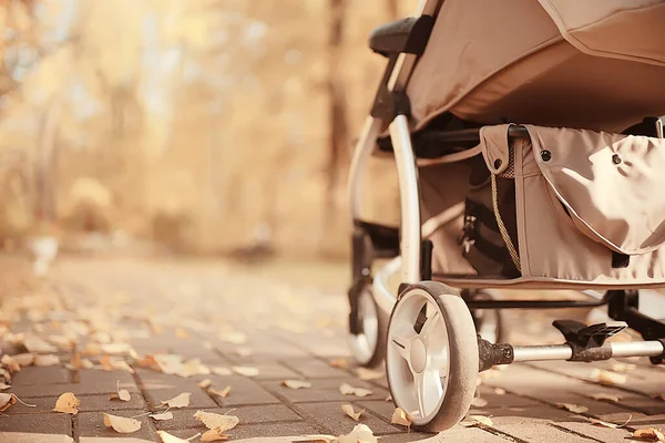 Vue Sur Poussette Depuis Les Jambes Arrière Maman Marcher Automne — Photo