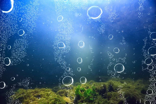 Air Bubbles Underwater Blue Background Ocean Depth Diving — Stock Photo, Image