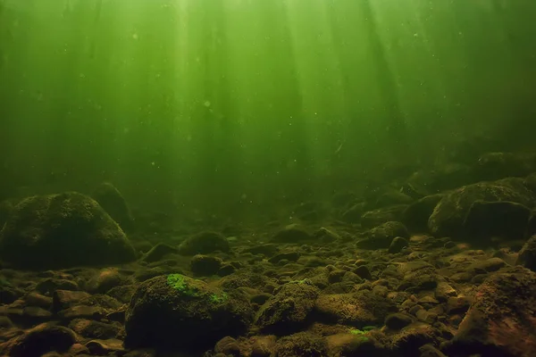 Underwater Fresh Water Green Background Sun Rays Water — Stock Photo, Image