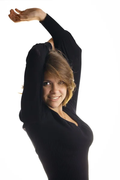 Girl with raising hands — Stock Photo, Image