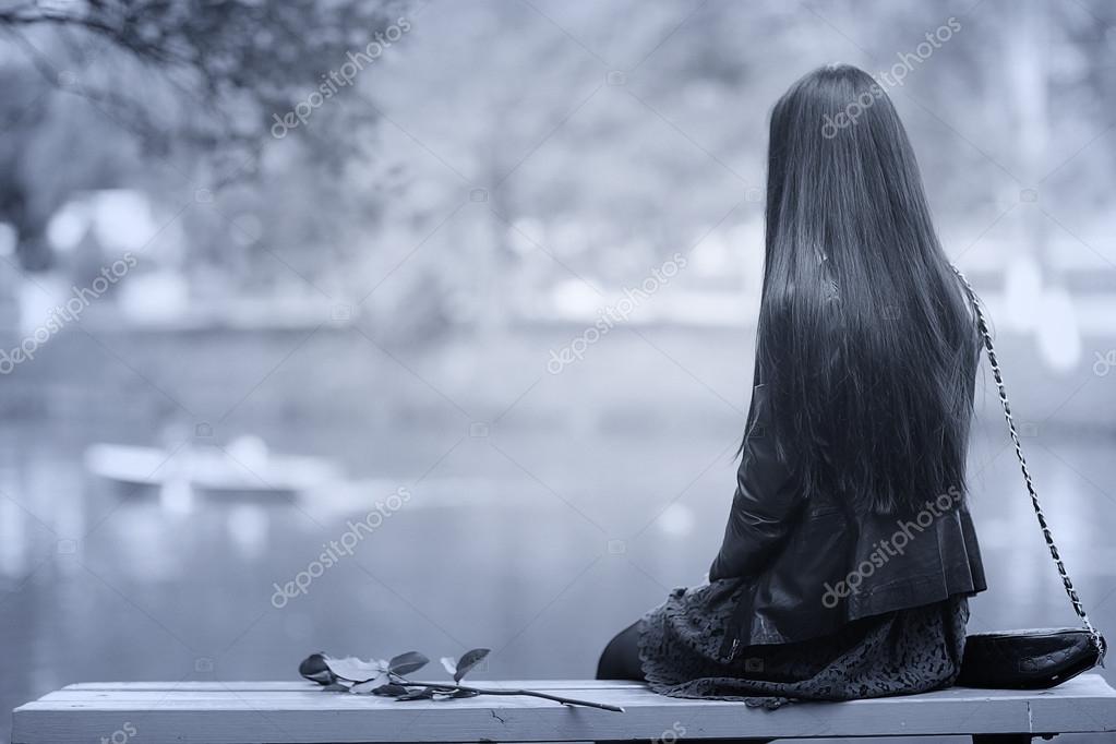Lonely Girl Sitting On The Bench  Stock Photo  Xload 54426041-2444