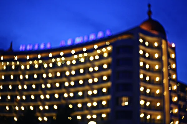 Blurred night view of Hotel on Golden Sands resort — Stock Photo, Image