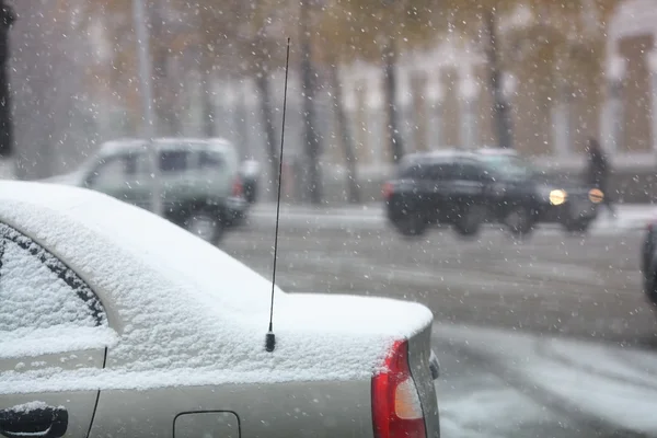 Snowfall in city — Stock Photo, Image