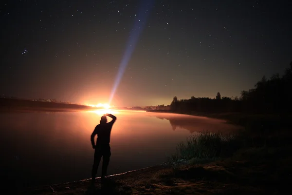 Night man at Lake — Stock Photo, Image