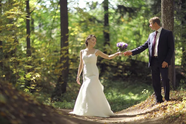 Pareja de boda en el parque — Foto de Stock