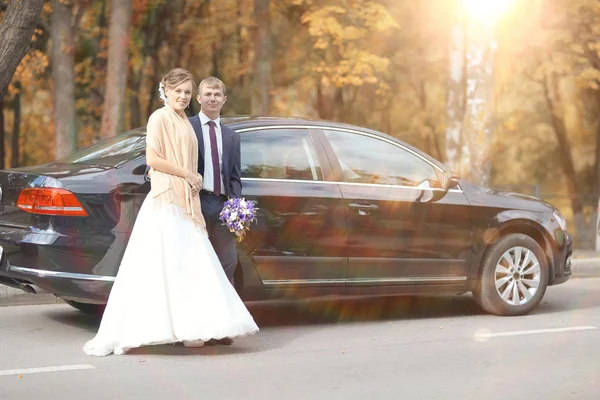 Pareja de boda en coche —  Fotos de Stock