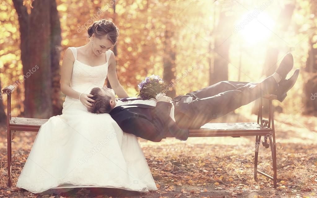 Wedding couple in park