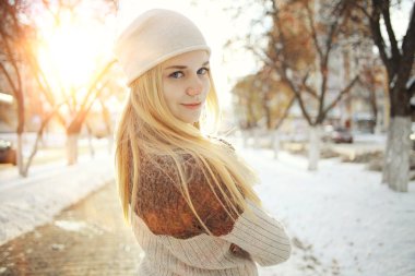 Blonde girl in winter clipart