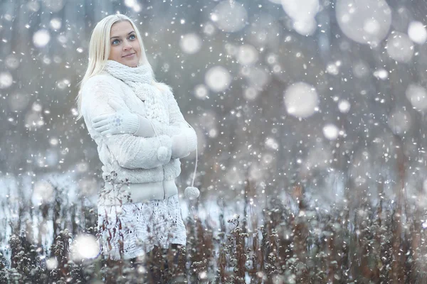 Girl in winter forest — Stock Photo, Image