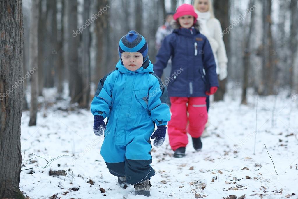 Family in forest