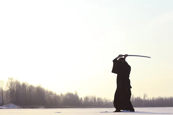 Japanese ninja winter portrait — Stock Photo, Image