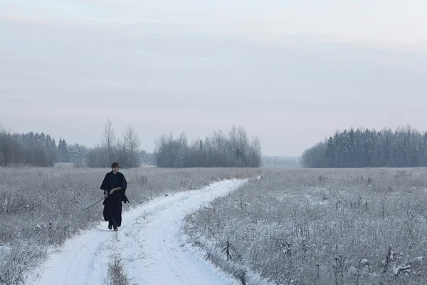 Samurai nel campo invernale — Foto Stock