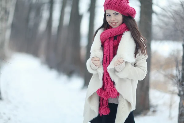 Όμορφη κοπέλα στο δάσος του χειμώνα — Φωτογραφία Αρχείου