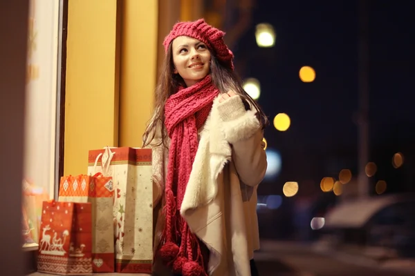 Girl on Christmas discounts shopping — Stock Photo, Image