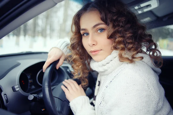 Young girl in car — Stock Photo, Image