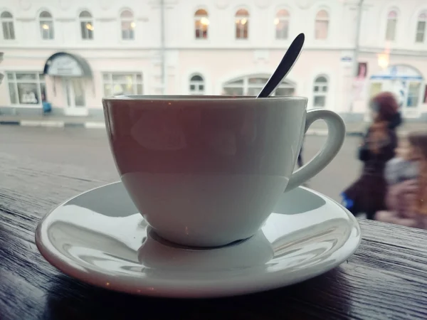 Cup of tea on window — Stock Photo, Image