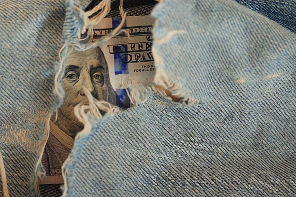 Dollars in jeans pocket — Stock Photo, Image