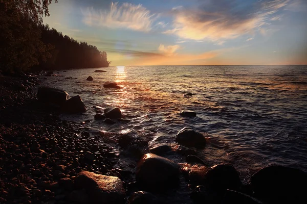 Atardecer dorado en la playa — Foto de Stock