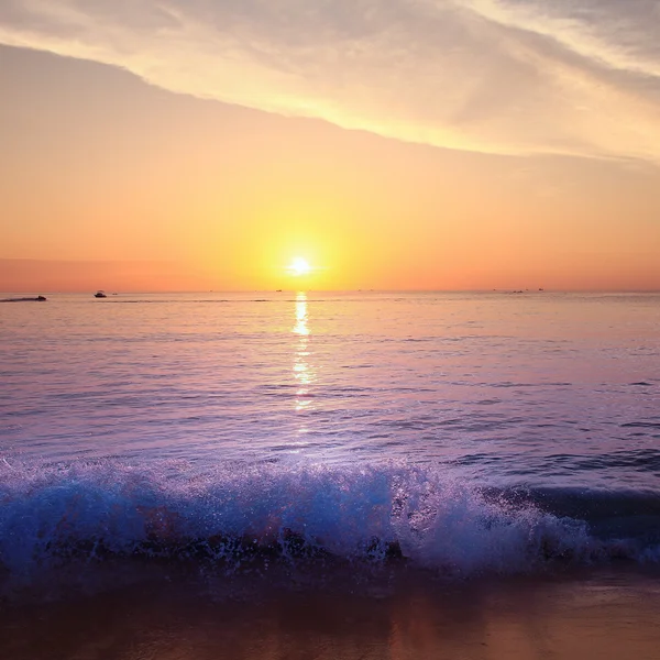 Surfa på sunset sea beach — Stockfoto