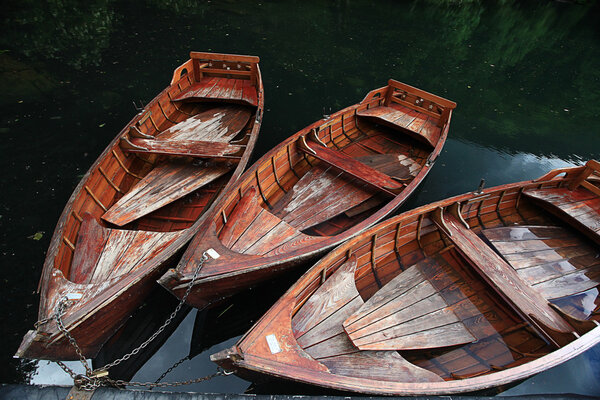 Wooden boats on lake