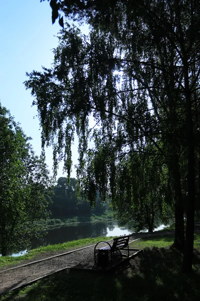 Banco no parque da cidade — Fotografia de Stock