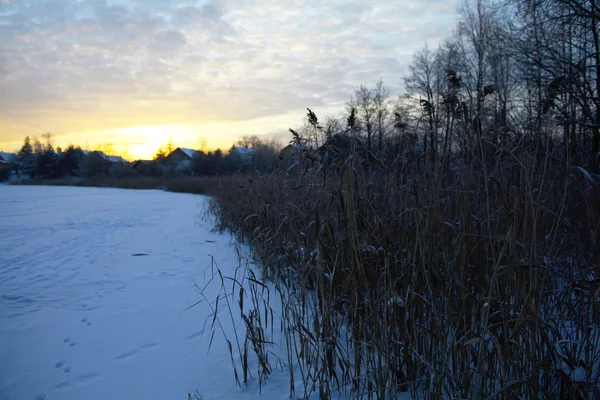 Winterlandschap bij zonsondergang — Stockfoto