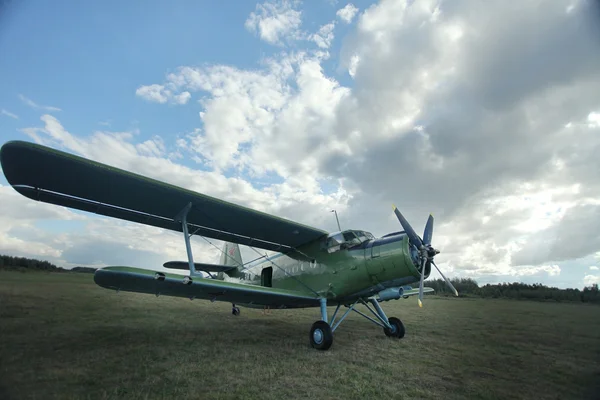 Старый самолет на лугу — стоковое фото