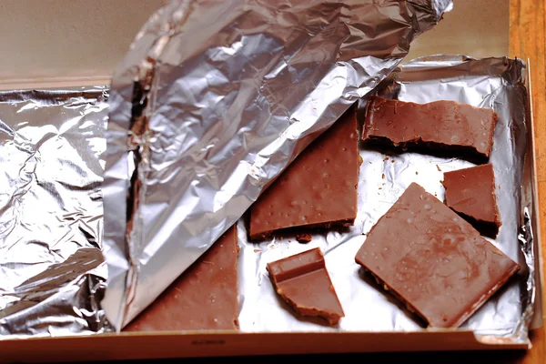 Peças de barra de chocolate — Fotografia de Stock