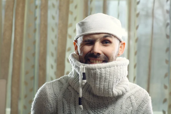 Handsome polar in a fur hat — Stock Photo, Image