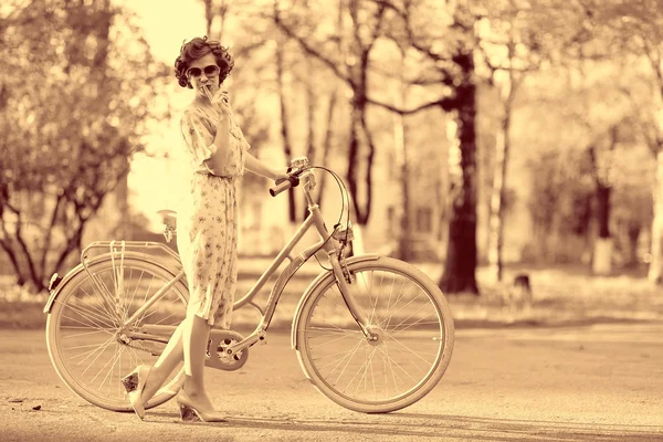 Sepia portrait of a girl hipster — Stock Photo, Image