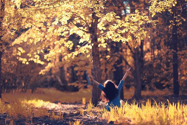 Chica meditando en el bosque — Foto de Stock