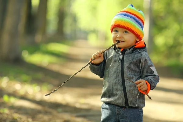 Little boy  in spring park — Stock Photo, Image