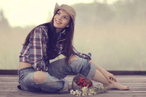 Brunette in a rustic style — Stock Photo, Image