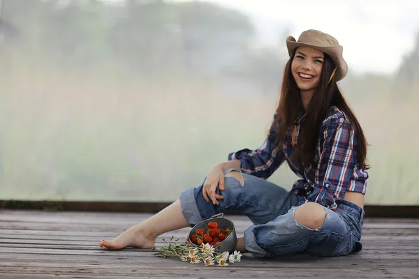 Woman on wild west white background — Stock Photo, Image