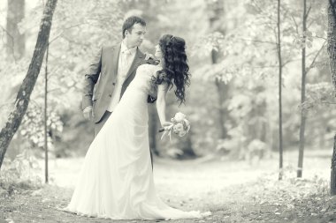 Gelin ve damat düğün siyah beyaz portre