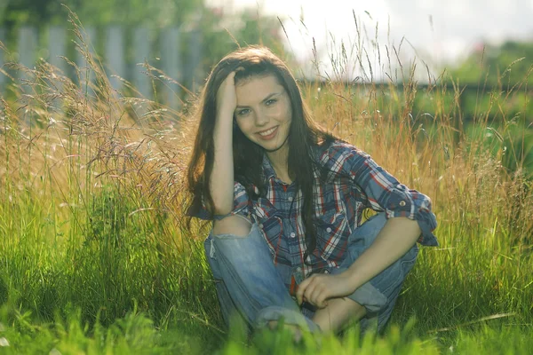 Brunette in a rustic style — Stock Photo, Image