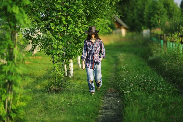 Brunette in a rustic style — Stock Photo, Image