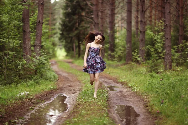 Running girl forester in nature — Stock Photo, Image