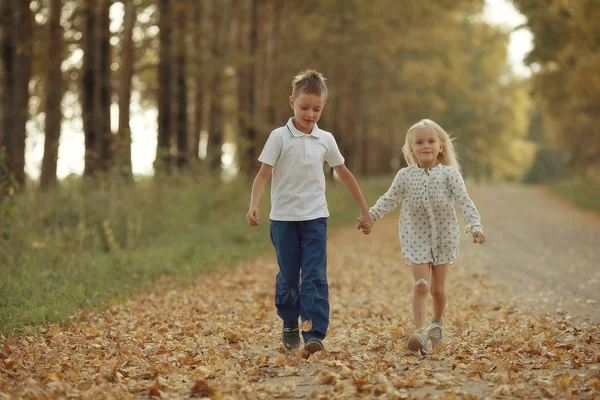Hermano y hermana Camino de otoño —  Fotos de Stock