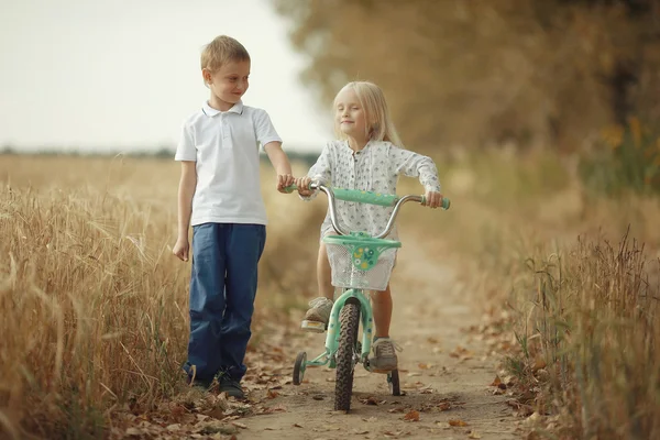 Hermano y hermana Bicicleta de otoño —  Fotos de Stock