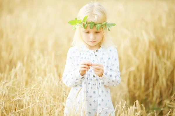 Bionda bambina nel campo — Foto Stock