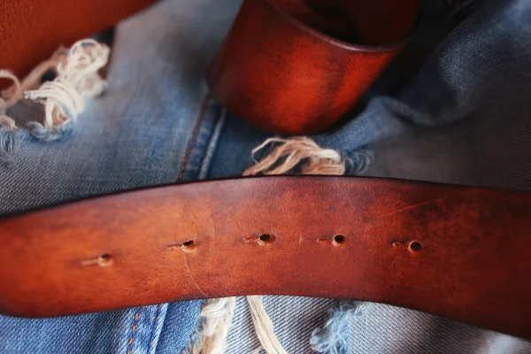 Leather belt and jeans — Stock Photo, Image