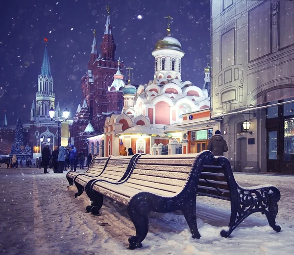 Inverno paisagem noturna no centro de Moscou — Fotografia de Stock