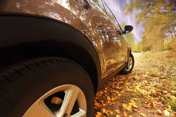 Fragmentera bilen i höst landskap — Stockfoto