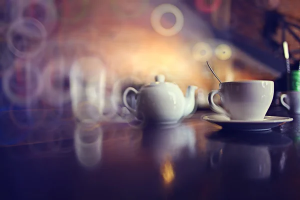 Cup of tea at a cafe blurred background Stock Image