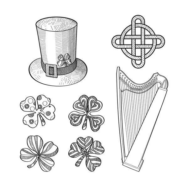 Uppsättning designelement Saint Patricks Day hand dras. — Stock vektor