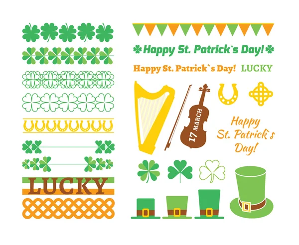 Set de elementos de diseño Saint Patricks Day. Ilustración vectorial — Vector de stock