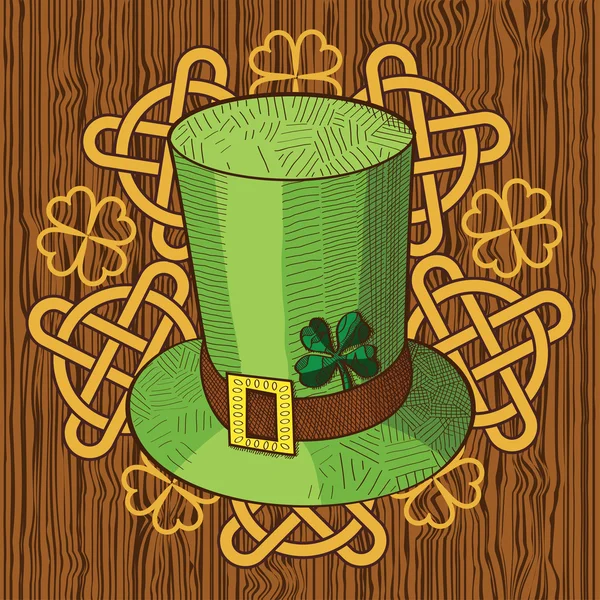 Chapéu colorido St. Patricks Day e ornamento em fundo de madeira . — Vetor de Stock
