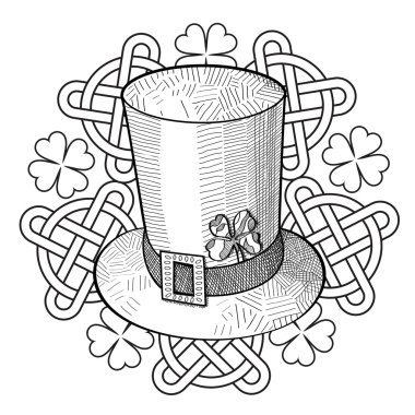 Grafik St Patricks Günü şapka, yonca ve deniz mili ile süsleme.