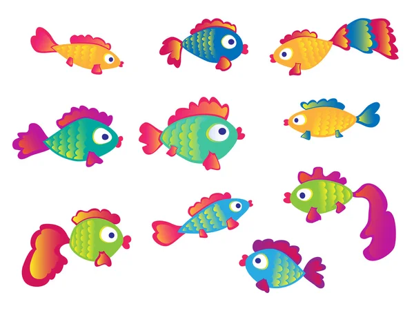 Ensemble de poissons isolé sur fond blanc . — Image vectorielle